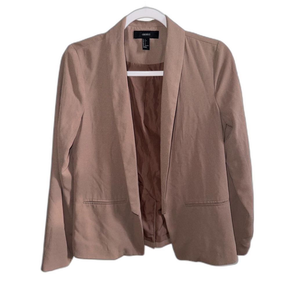 Forever 21 Open Front Blazer Mocha Brown Taupe Size S Lined Workwear Tech Wear